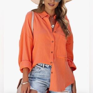 Women's Orange Button-Up Blouse